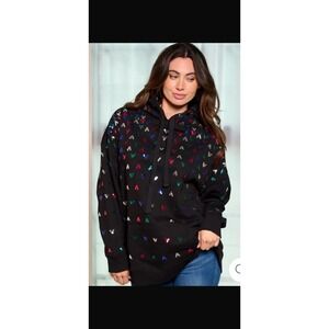 Sparkle Heart Sequin Hoodie Black Long Sleeve Casual Pullover Women's